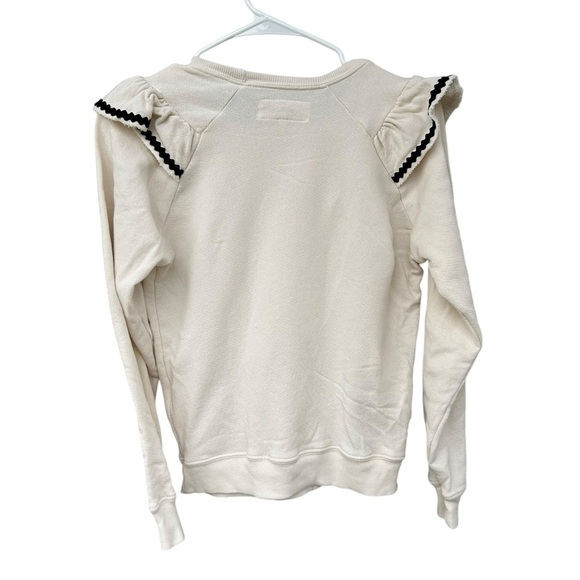 THE GREAT. The Shrunken Ruffle Sweatshirt - Washed White/Cream - Size 0 - Picture 10 of 11